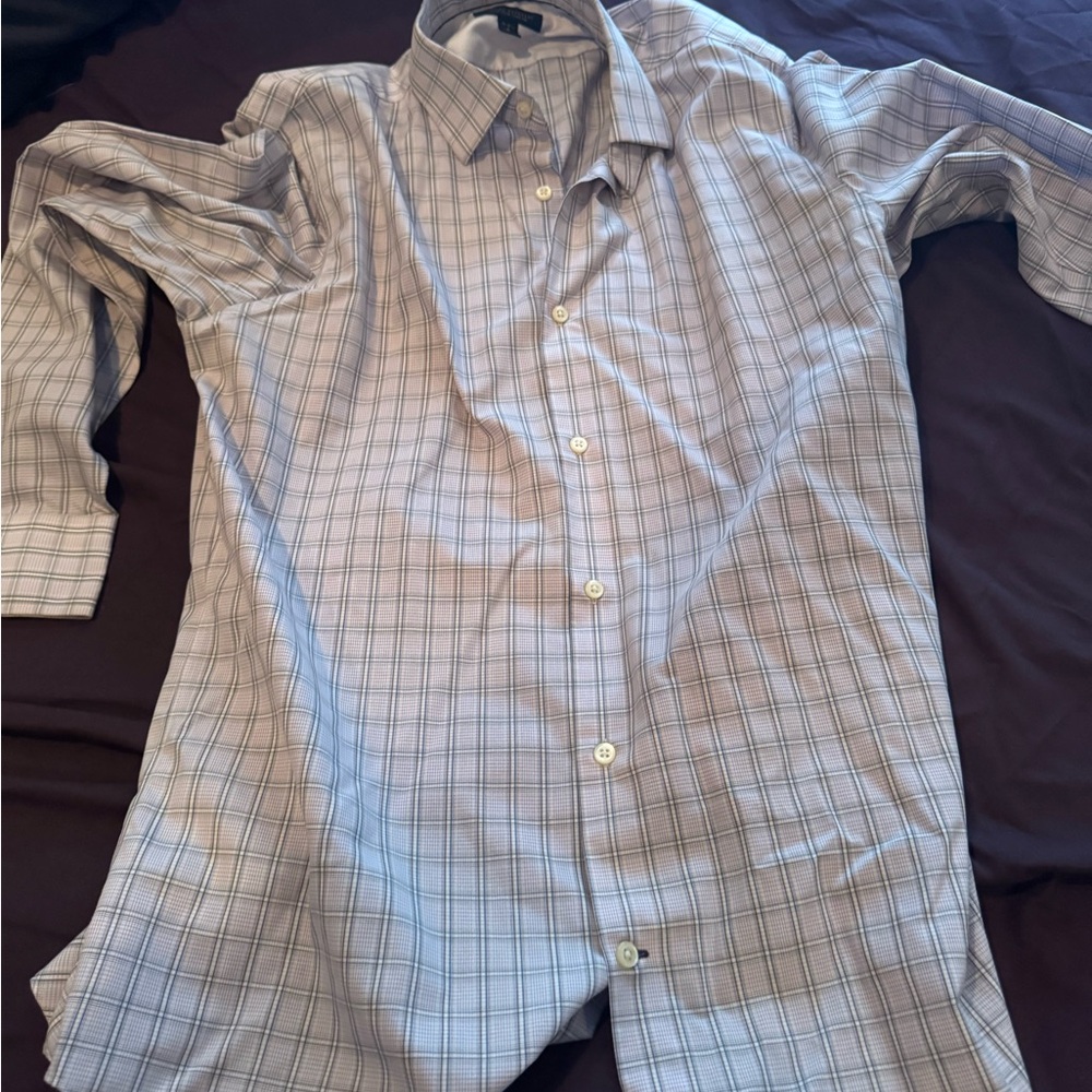 Banana Republic White and Blue Checkered Dress Shirt
